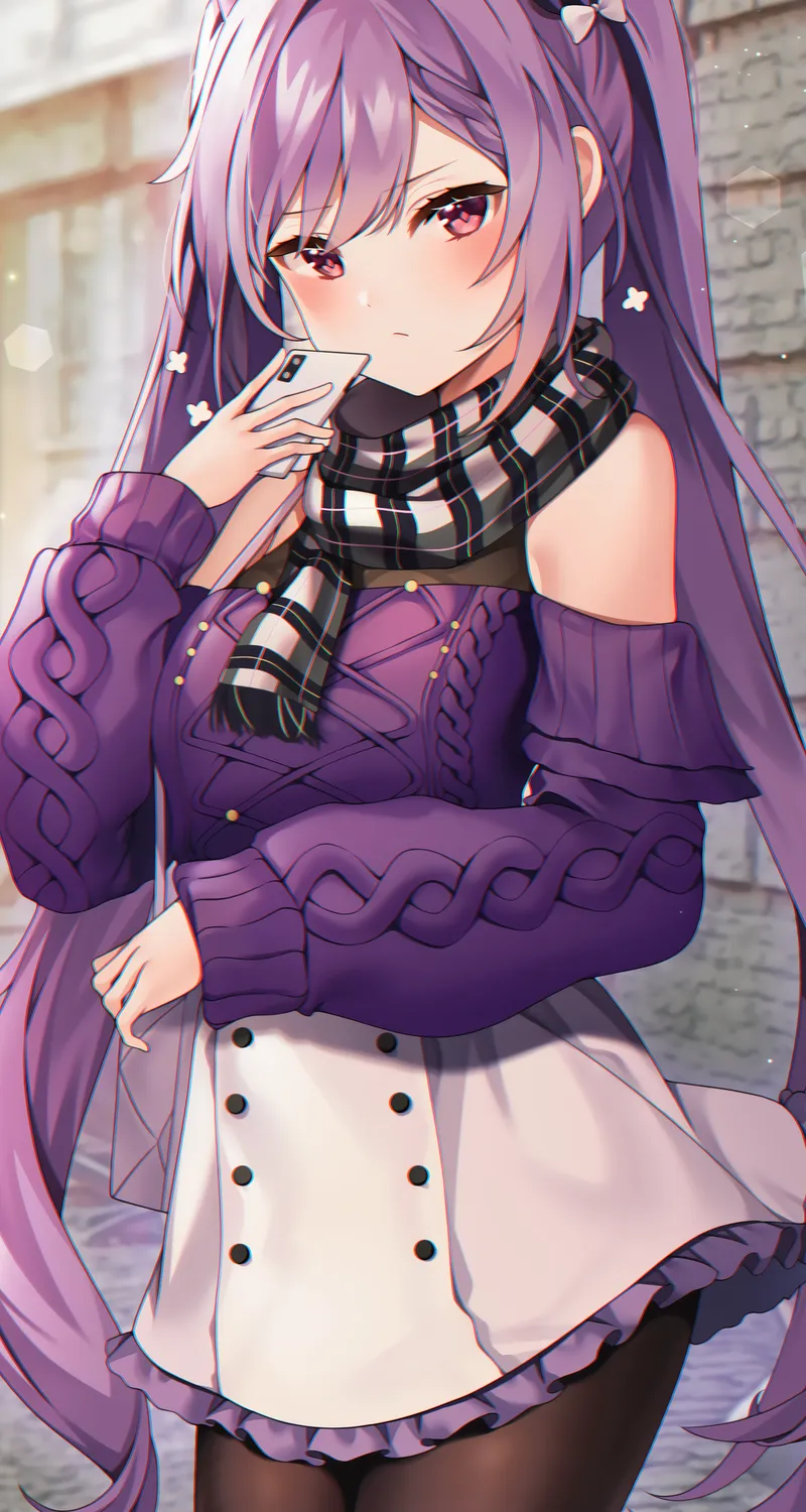 卷轴 紫色头发 红眼睛 科清 原神 原神 动漫女孩 动漫 双尾 4壁纸,手机壁纸