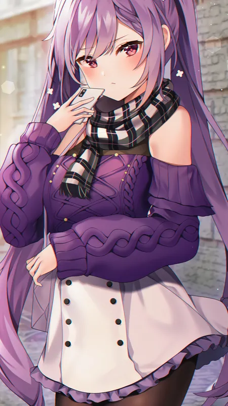 卷轴 紫色头发 红眼睛 科清 原神 原神 动漫女孩 动漫 双尾 4壁纸,手机壁纸