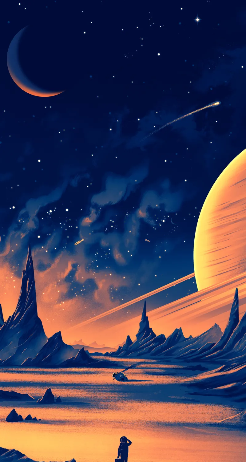 风景 AI艺术 空间 行星 星星 岩石 夜晚 4壁纸