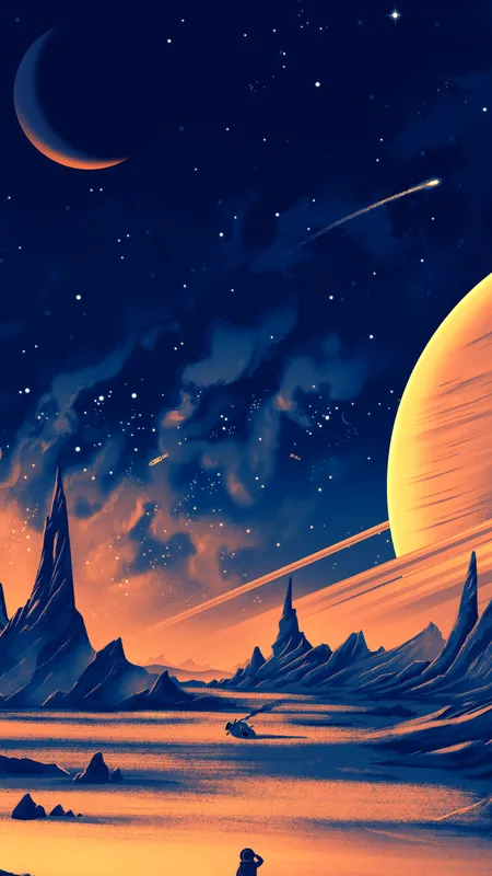 风景 AI艺术 空间 行星 星星 岩石 夜晚 4壁纸