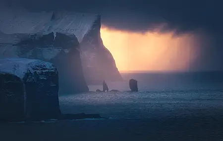 法罗群岛 海洋 海岸 悬崖 冬天 