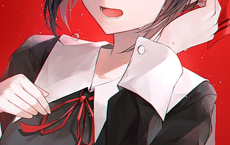 水晶药草 黑头发 红眼睛 动漫 动漫女孩 卡谷萨玛：爱就是战争 卡谷真宫 红色背景 简单背景 校服 4壁纸