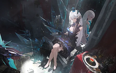 长发 蓝眼睛 白发 动漫 动漫女孩 镜子 倒影 高跟鞋 皇冠 幻想塔 梅丽尔 幻想塔 