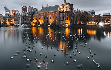 登哈格 城市景观 水 荷兰 城市灯光 