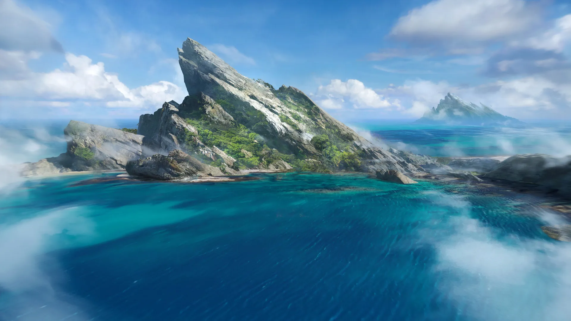 罗杰·范德斯蒂格 AI艺术 插图 自然 山脉 风景 海洋 岛屿 岩石 云 水 