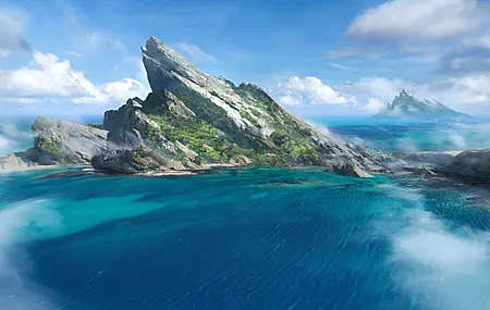 罗杰·范德斯蒂格 AI艺术 插图 自然 山脉 风景 海洋 岛屿 岩石 云 水 