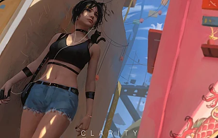 女性 原创人物 时尚 AI艺术 黑猫 露脐上衣 牛仔裤 