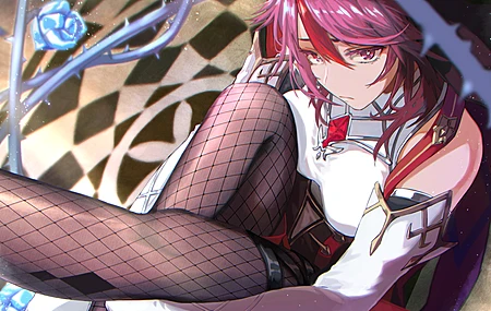 动漫女孩 原神 罗莎莉 原神 渔网连裤袜 双色调头发 