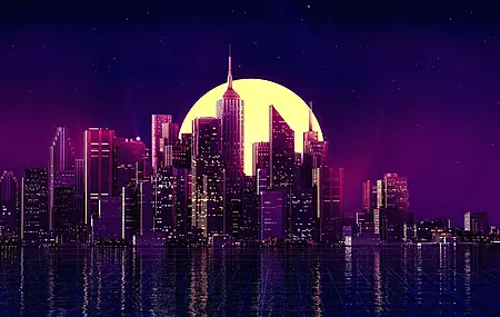 合成波 未来主义 网络 霓虹灯 深紫色背景 