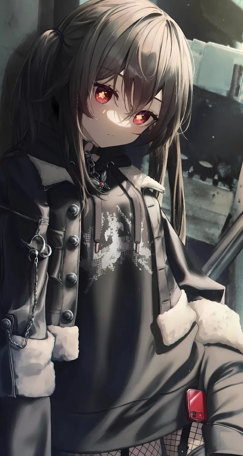 长发 胡桃 原神 看观众 动漫 动漫女孩 原神 渔网 双尾 吊袜带 长袜 手机 4壁纸