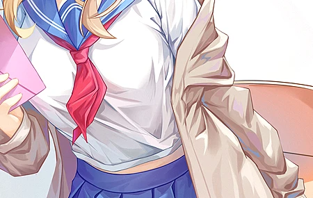 金发女郎 原神 动漫女孩 黄眼睛 校服 大腿高 4壁纸