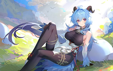 蓝头发 动漫 动漫女孩 原神 感宇 原神 号角 