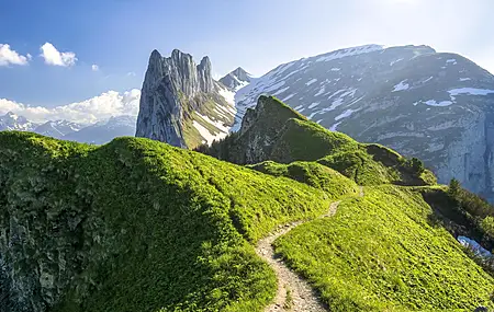 自然 山脉 瑞士 阿尔卑斯山 路径 阳光 