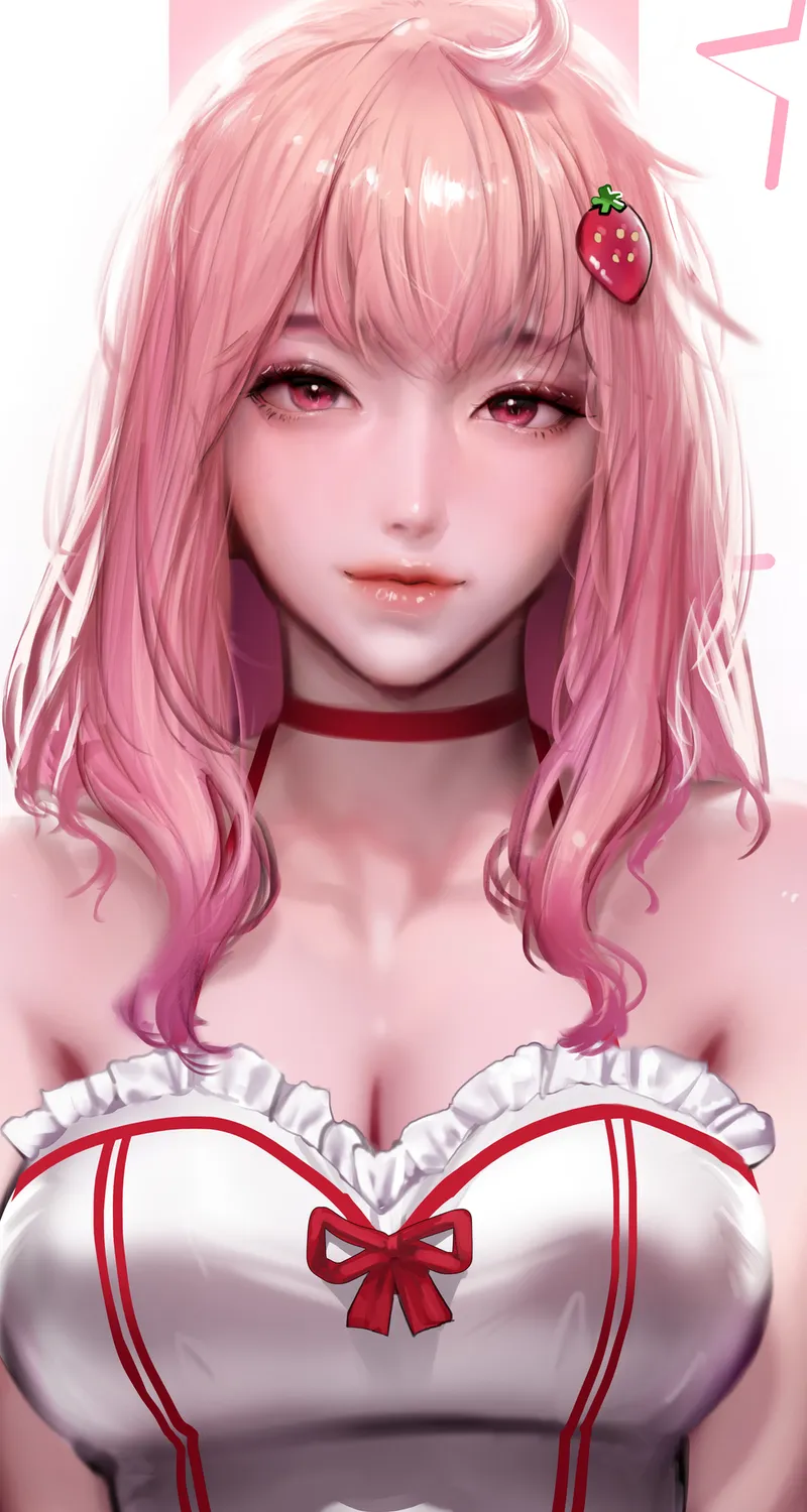 梦幻女孩 粉色头发 粉色眼睛 长发 绘画 4壁纸