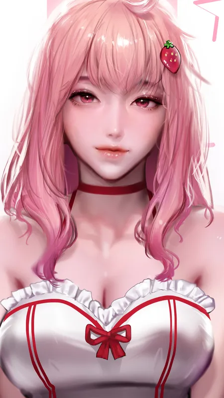 梦幻女孩 粉色头发 粉色眼睛 长发 绘画 4壁纸