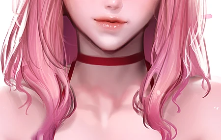 梦幻女孩 粉色头发 粉色眼睛 长发 绘画 4壁纸