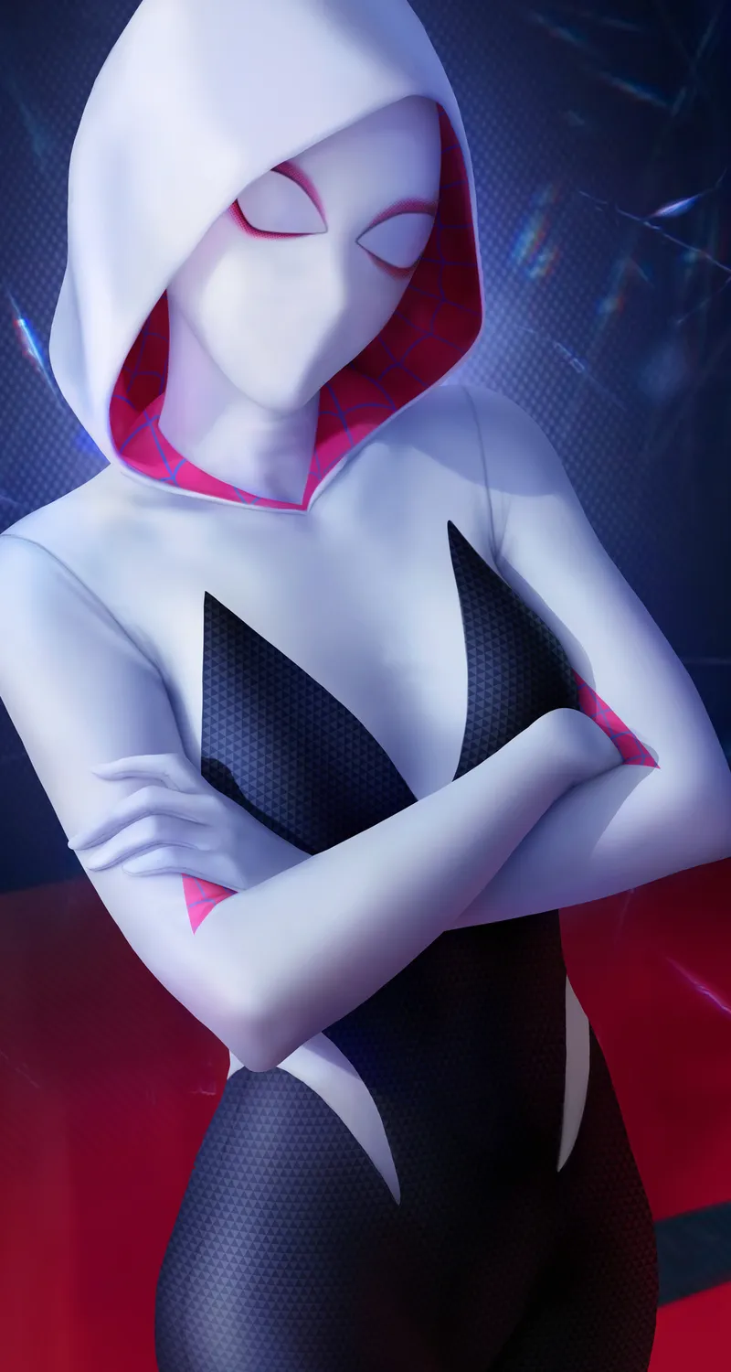 格温·史黛西 双臂交叉 维克莉亚 女人 蜘蛛格温 漫威漫画 服装 超级英雄 面具 图片 绘画 兜帽 扇子艺术 4壁纸