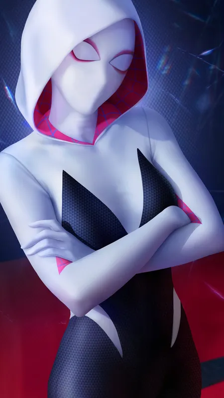 格温·史黛西 双臂交叉 维克莉亚 女人 蜘蛛格温 漫威漫画 服装 超级英雄 面具 图片 绘画 兜帽 扇子艺术 4壁纸