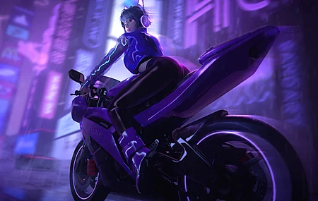 女性 摩托车 赛博朋克 