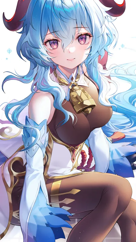 金蒂 蓝头发 动漫女孩 原神 感宇 原神 动漫 号角 紧身袜 4壁纸