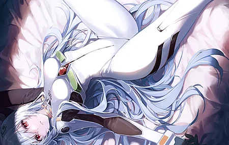 长发 红眼睛 仰卧 动漫 动漫女孩 霓虹创世纪福音 紧身衣 银发 