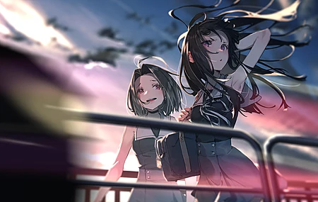 原创人物 女学生 罗拉·诺亚 长发 愤怒 动漫女孩 动漫 风 波克 天空 AI艺术 插图 素描 水手制服 紫色眼睛 