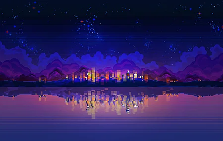 城市 建筑 水 云 倒影 星星 星夜 