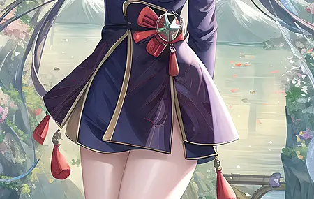 动漫 动漫女孩 原神 魔娜 双尾 黑发 数码艺术 人工智能艺术 