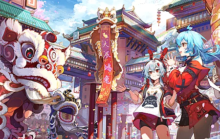 女孩 新年 对联 中国新年 动漫女孩 花瓣 