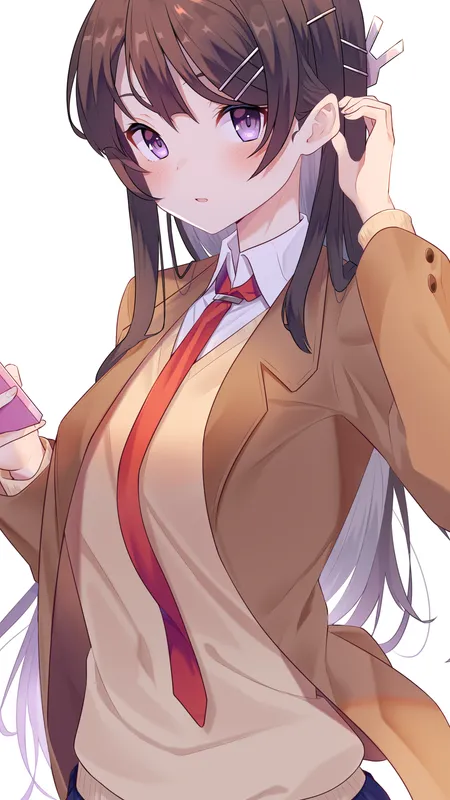 深色头发 站立 动漫 动漫女孩 AI艺术 兔女郎 樱岛美 紫色眼睛 校服 腮红 领带 