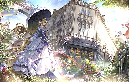 长发 金发 神枪手 帆船 雨伞 鲜花 彩虹 鸟 城市 街道 动漫女孩 建筑 手套 