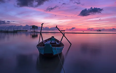 船 地平线 海 粉色 平静 