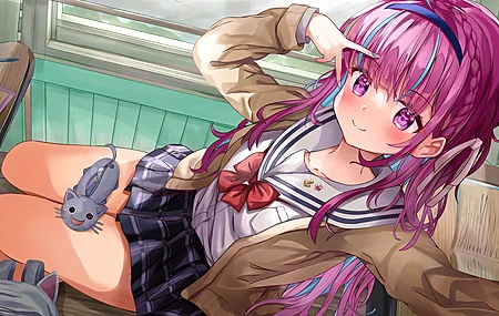 五颜六色的头发 女学生 动漫 动漫女孩 校服 虚拟 全息 