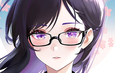 书呆子 长头发 紫色的头发 动漫 动漫女孩 眼镜 紫色的眼睛 脸红 花 4打印纸