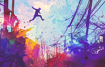 AI艺术 城市 男人 跑酷 抽象插画