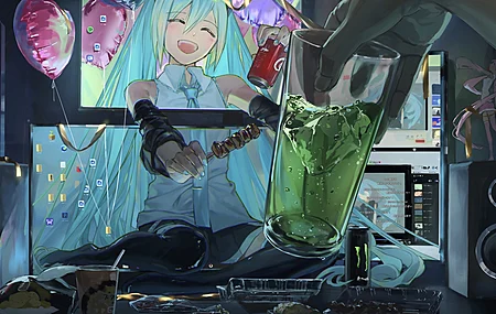 动漫 动漫女孩 初音 小提琴 显示器 