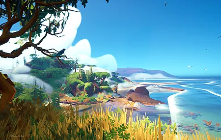 自然 景观 海岸 天空 AI艺术 植物 树木 海