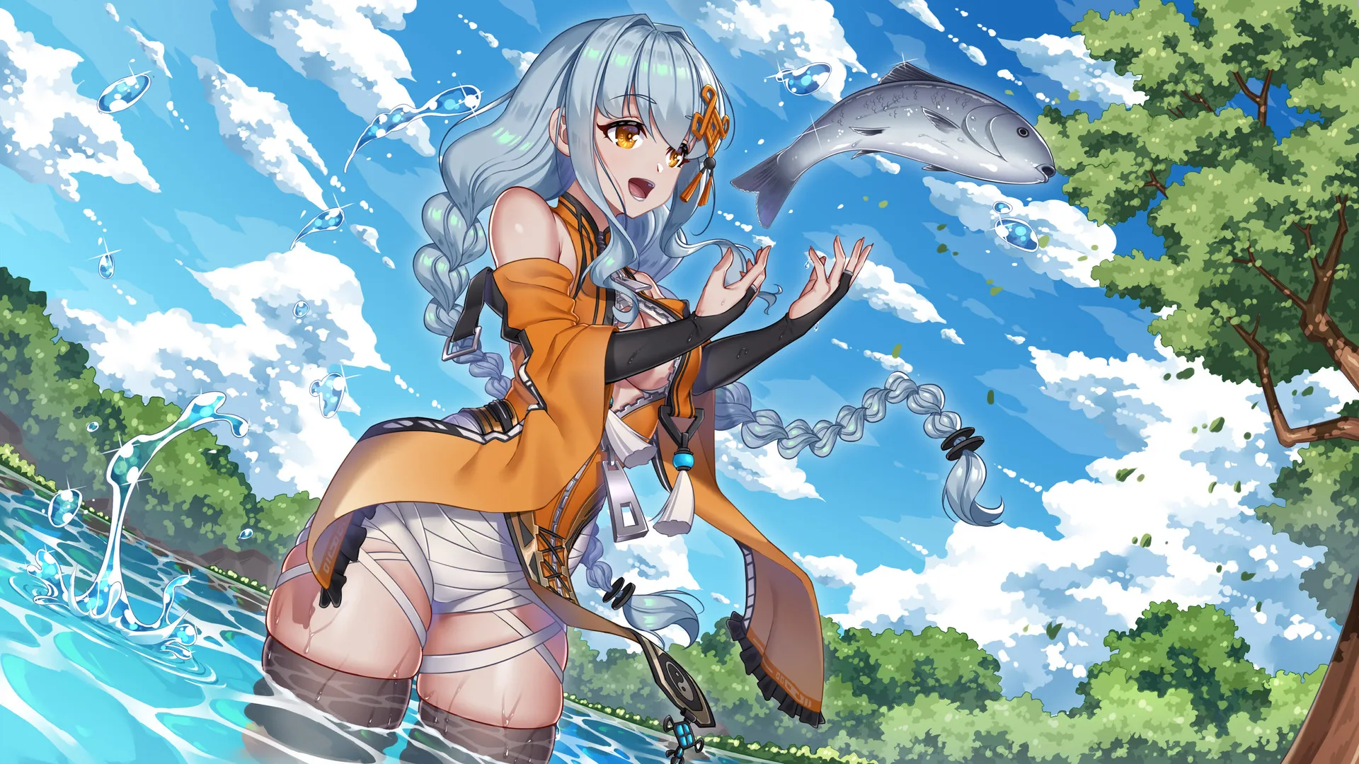 动漫女孩 高袜子 荒野  4K壁纸