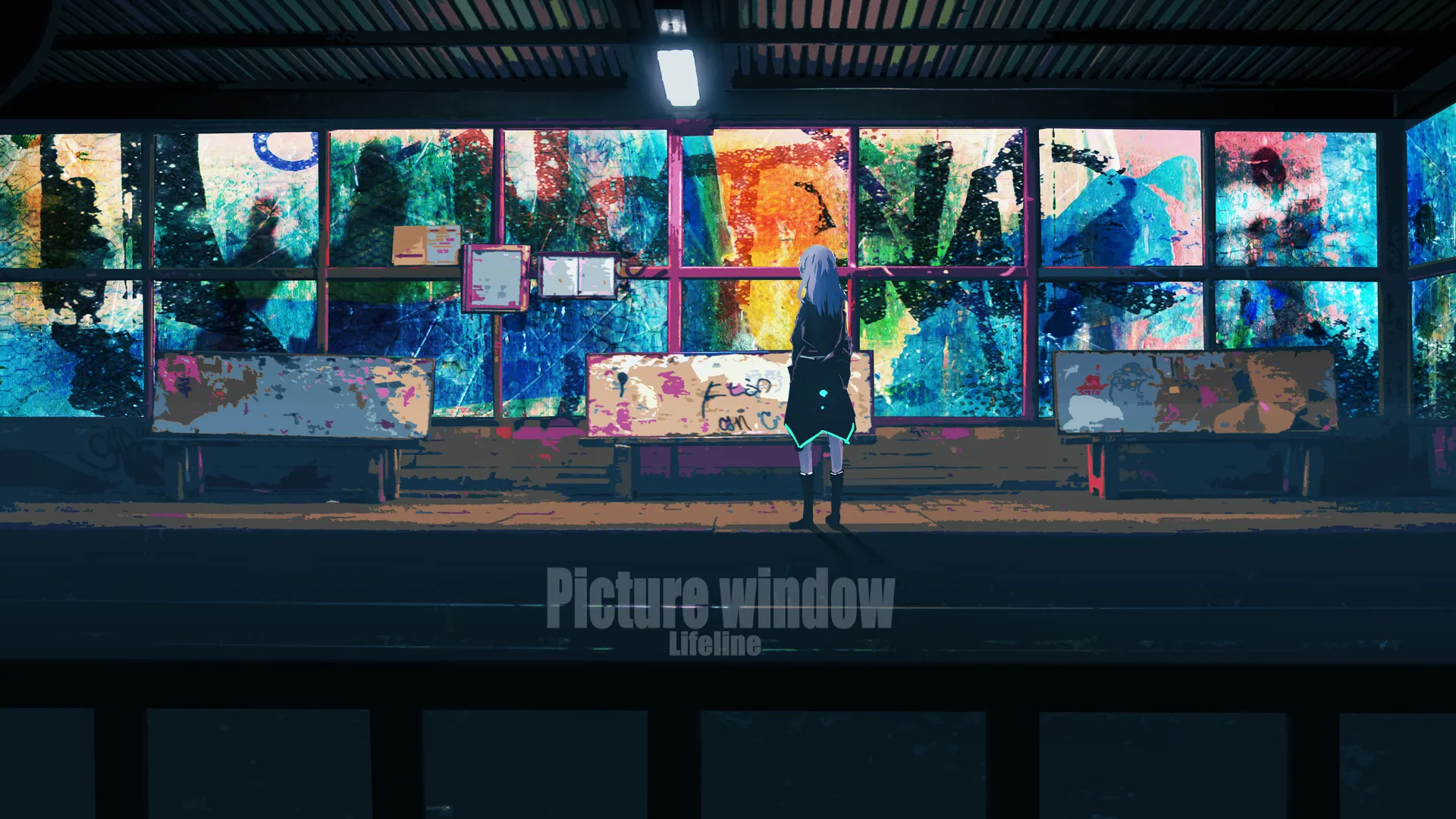 生命线 原创人物 长发 蓝色头发 动漫 动漫女孩 涂鸦 火车站 