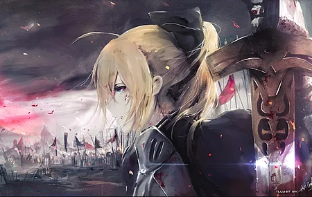  金发女郎 军刀 宿命之夜 动漫女孩 剑 盔甲 