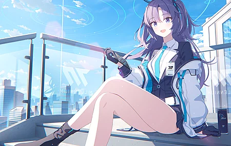 长发 紫色头发 独唱 动漫 动漫女孩 蔚蓝档案