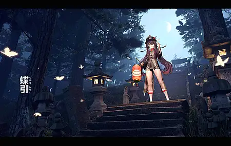 胡桃 长发 动漫 动漫女孩  楼梯 蝴蝶 双尾 