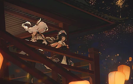 原神 深和 动漫女孩  烟花盛开