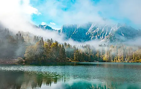 风景 湖泊 森林 意大利 山脉 薄雾 云 自然 青色 