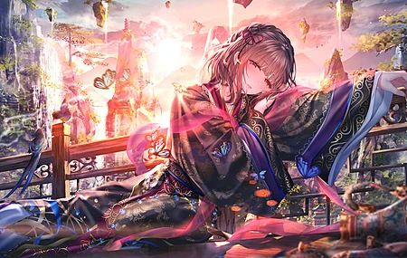  黑发 红眼 动漫  肖像 腮红 中国服装 奇幻艺术 