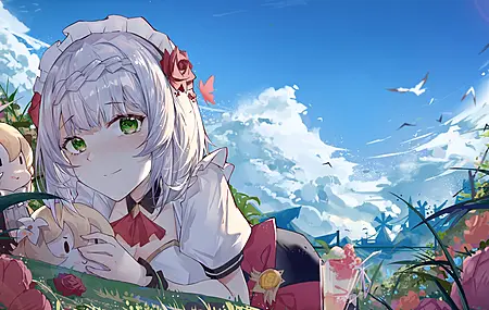 雅珠 动漫女孩 天空 云 诺埃尔 原神 