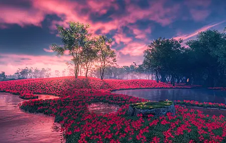 电子游戏  花朵 树木 红花  游戏视觉