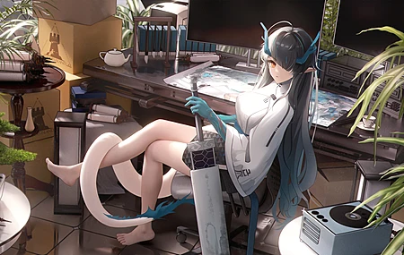 黄昏 武士 动漫女孩 龙女孩 兽耳 武器 角 