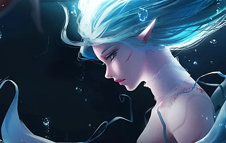 精灵 女人 绿眼睛 幻想女孩 脸  青色头发