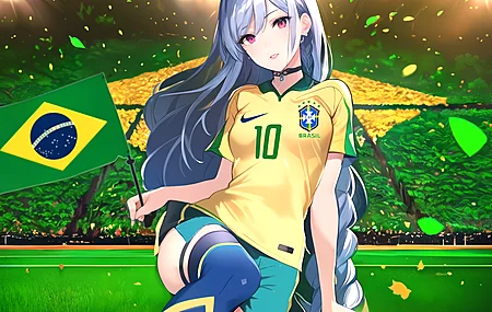 巴西 蓝发 辫子  足球 米娅 艺术 AI艺术 足球 